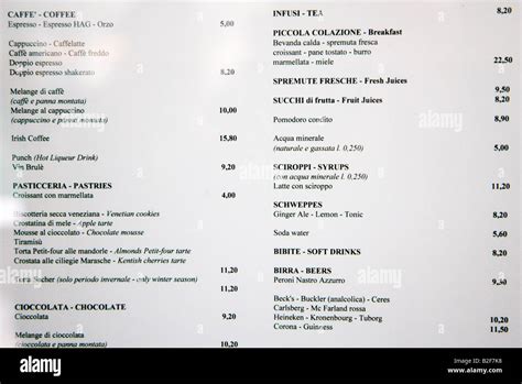 Cafe Florian Menu showing prices Venice Italy Stock Photo, Royalty Free Image: 18774988 - Alamy