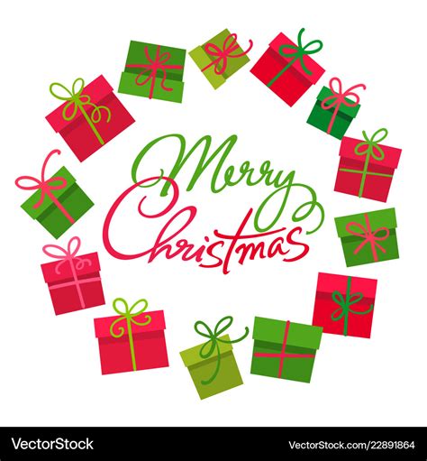 Gifts boxes round frame merry christmas text Vector Image