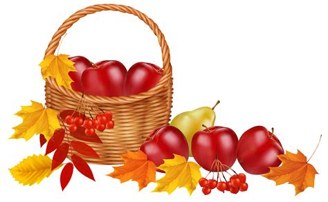 Basket With Fruits And Autumn Leaves Png Image Transparent Free Download | Free pictures ...