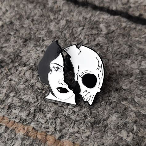 Half Face Pin Half Skeleton Pin Skull Enamel Pin Girl - Etsy