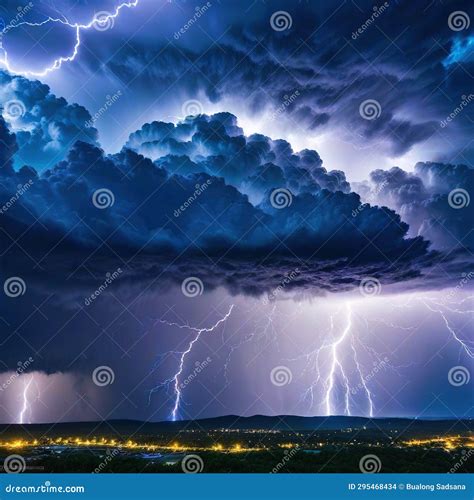 A Stormy Sky with Multiple Lightning Strikes Represents a Severe Stock Illustration ...