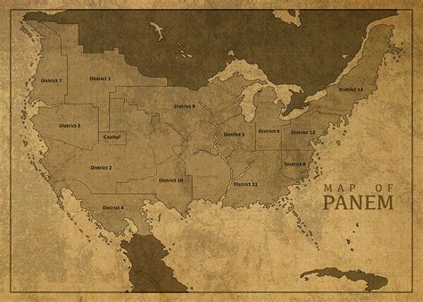 Vintage Map of Panem from The Hunger Games Mixed Media by Design Turnpike - Pixels