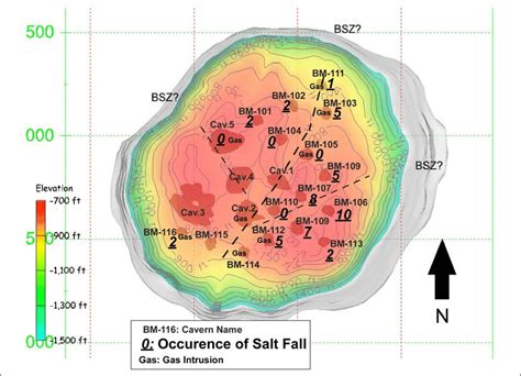 Top of salt map from Bryan Mound salt dome with inferred boundary shear... | Download Scientific ...