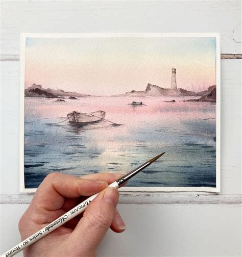 Watercolour boat on the water tutorial | Watercolor boat, Watercolor sunset, Watercolor landscape