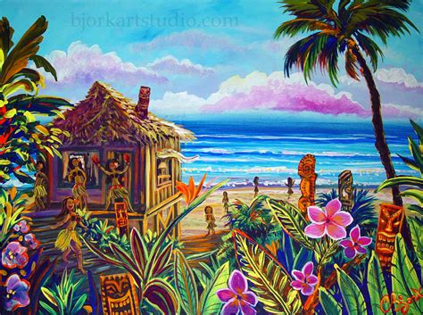 Original Paintings : ,"A+" Hawaiian - TIKI HULA HUT - SOLD