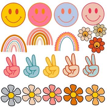 Groovy Clipart Bundle, Groovy Png Design, Retro, Hippie, Flower Power, Peace Sign, For Personal ...