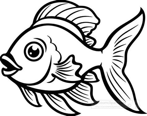 Animal Outline Clipart-cute goldfish fish black outline