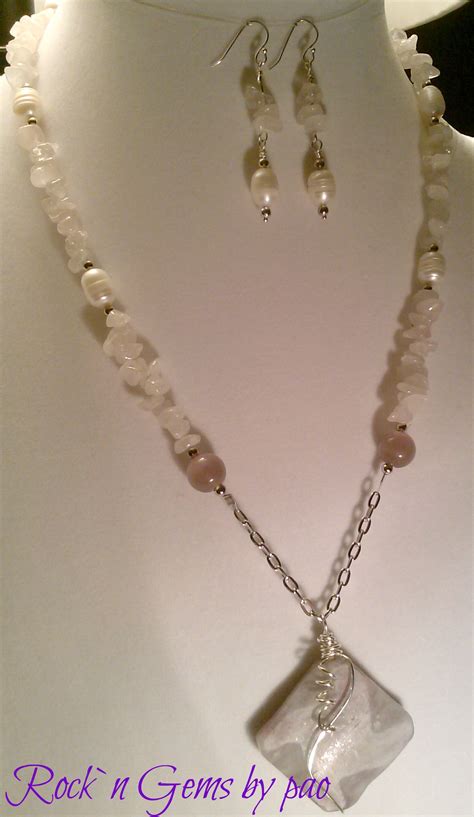 Rose Quartz & Freshwater Pearl Necklace Set on Storenvy