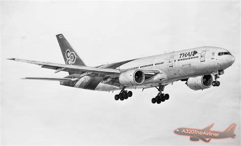 Thai Airways Boeing 777-200 - Realistic Drawing by A320TheAirliner on ...