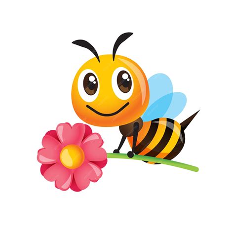 Abeja linda de dibujos animados con flor grande | Vector Premium