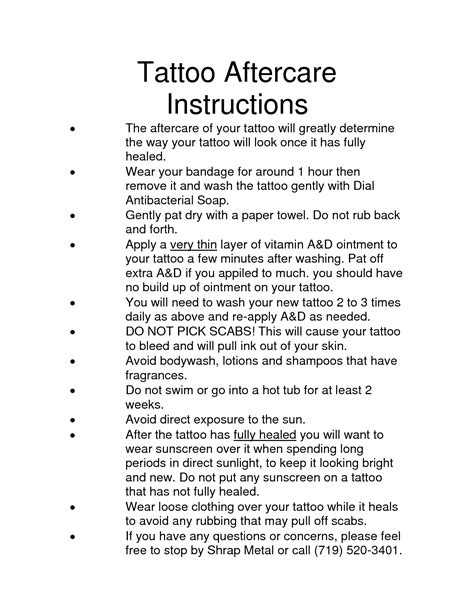 Tattoo Aftercare Instructions Printable