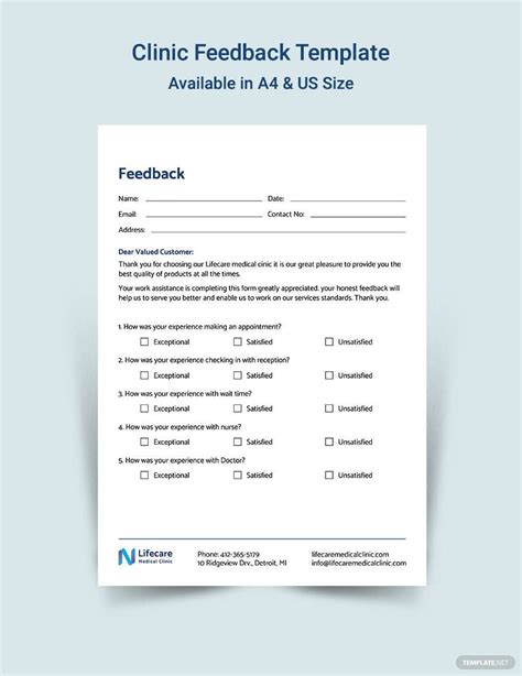 Clinic Feedback Form Template in Pages, PSD, InDesign, Word, Publisher, Illustrator, Google Docs ...