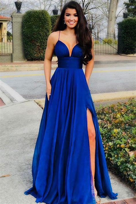 Elegant Royal Blue Spaghetti Straps Prom Dresses Formal Evening Dress ...