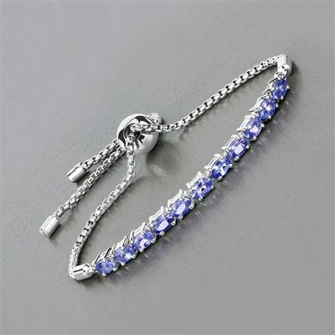 Tanzanite Bracelet, Natural Tanzanite Oval Bolo Bracelet in .925 Sterling Silver, Silver ...