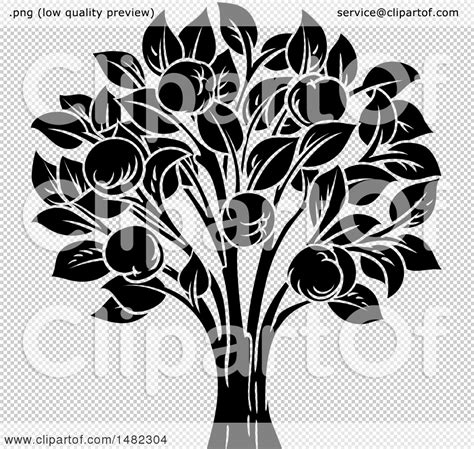 Clipart of a Black and White Apple Tree - Royalty Free Vector ...