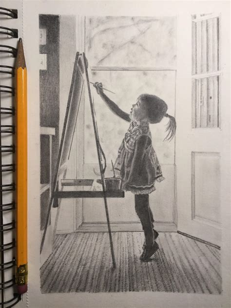 Sketchbook pencil drawing. The Young Artist about 12 x 17 cm : drawing