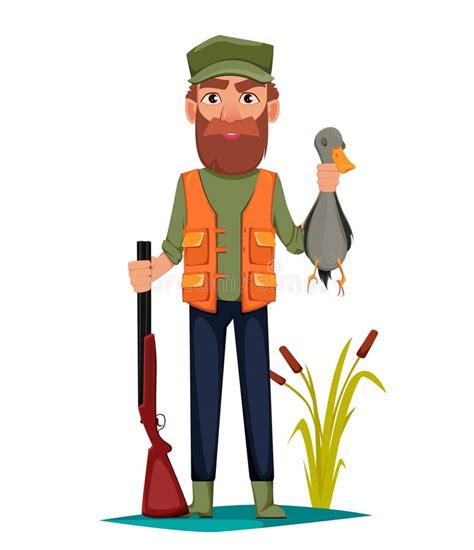 Hunter Man Cartoon CharacterHunter Man Cartoon Character with a Rifle and Shot Duck. Stock ...