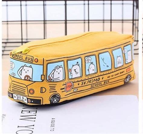 Canvas School Bus Pencil Case Fun and Functional Back-to-school Essential Cute Pen Case, Office ...