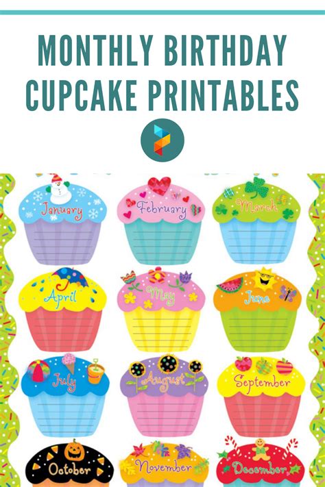 Monthly Birthday Cupcake Printables | Birthday board classroom ...