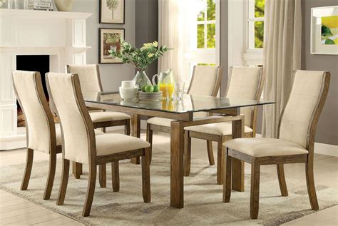 Onway Oak Rectangular Glass Top Dining Room Set from Furniture of America | Coleman Furniture