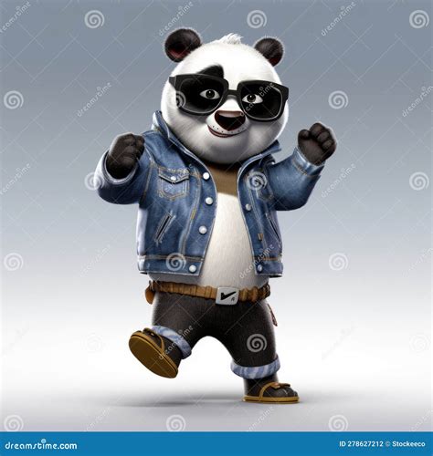 Panda in Biker Jacket and Sunglasses in Disney Pixar Cartoon Stock Illustration - Illustration ...