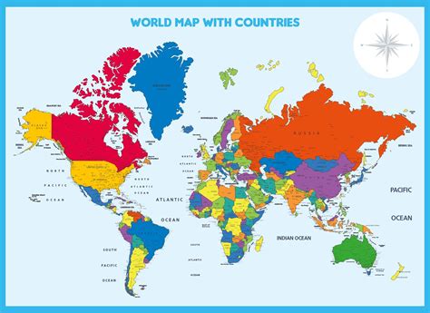 Printable World Map with Countries Free Printable World Map, World Map Outline, World Map ...