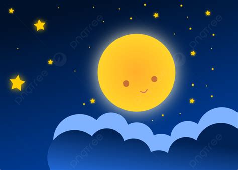 Cartoon Night Sky With Moon And Stars Background, Night Sky Background, Cartoon Night Sky ...