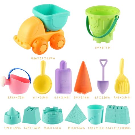 14PCS Kids Beach Toys Toddlers Beach Sand Toy Set with Bucket Castle Molds and Mesh Bag Soft ...