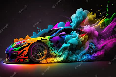 Premium Photo | A colorful car with a rainbow paint effect.