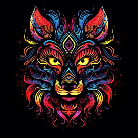 Premium AI Image | A TribalInspired Neon Wolf Neon Out Neon Line Design Creative Art Simple And ...