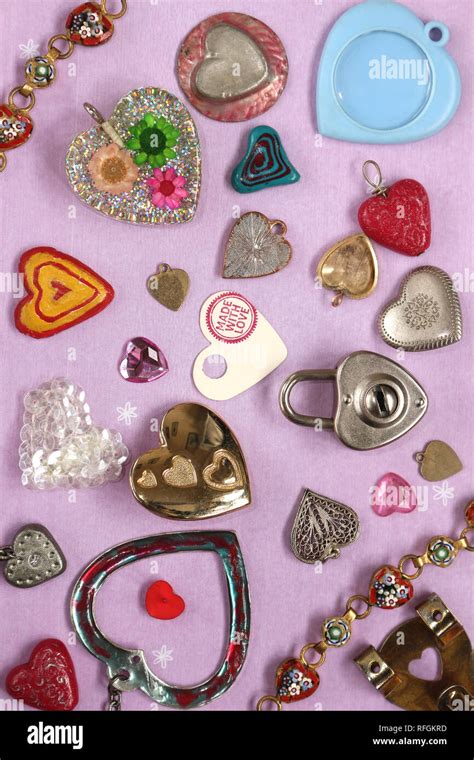 A Valentines Themed Background With Various Heart Shaped Objects Stock Photo - Alamy