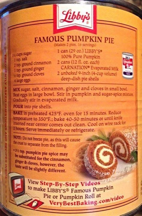 Pin by Eilene Martin on Dessert | Libbys pumpkin pie, Libby's pumpkin ...