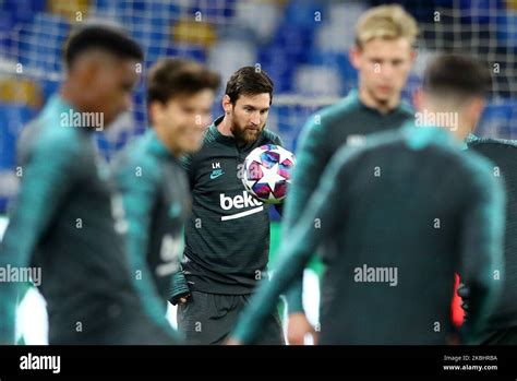 Lionel Messi of Barcelona during the Fc Barcelona training session at the San Paolo Stadium in ...