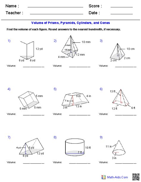 Homework 7 Volume Of Prisms And Cylinders