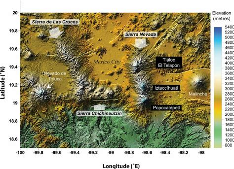 Mexico City elevation map - Map of Mexico City elevation (Mexico)