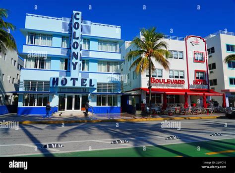 MIAMI BEACH, FL -18 MAY 2022- View of classic Art Deco buildings in ...