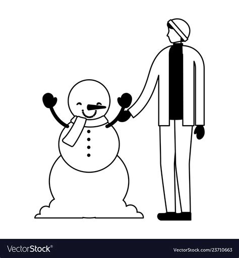 Man holding hand to snowman Royalty Free Vector Image