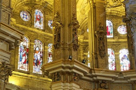 The interior Cathedral of Malaga--is a Renaissance church in the city ...