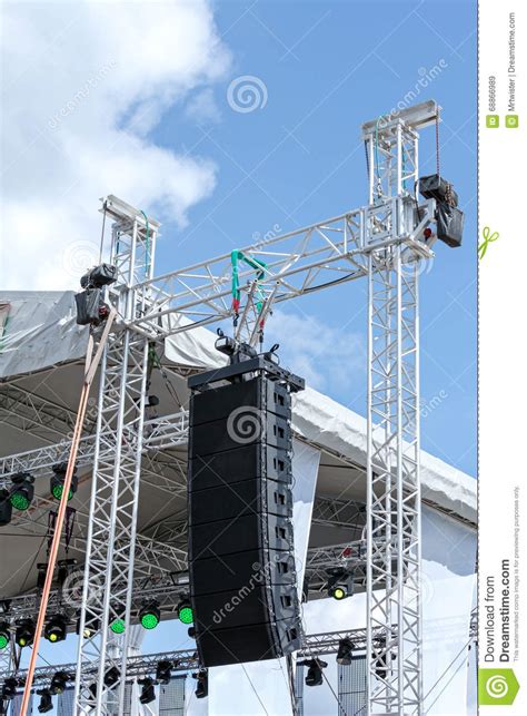 Outdoor Stage With Lighting Equipment And Loudspeaker Stock Image - Image: 68866989