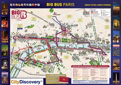 Paris red bus tour map - Red bus Paris route map (Île-de-France - France)