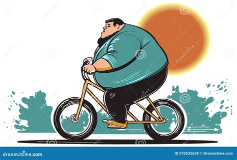 Very fat man riding a bike stock vector. Illustration of brand - 270535629