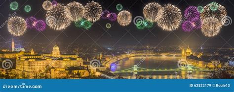 Beautiful Fireworks Under and Cityscape of Budapest Stock Image - Image ...