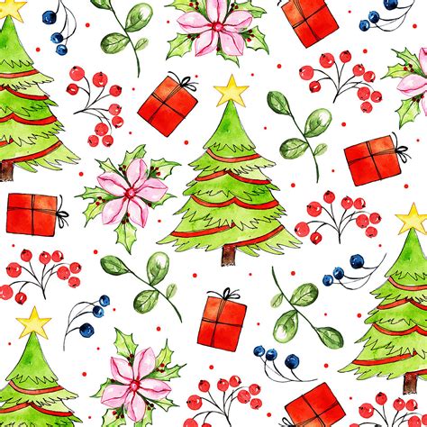 Watercolor Christmas Pattern Vector Design Images, Watercolor Christmas ...