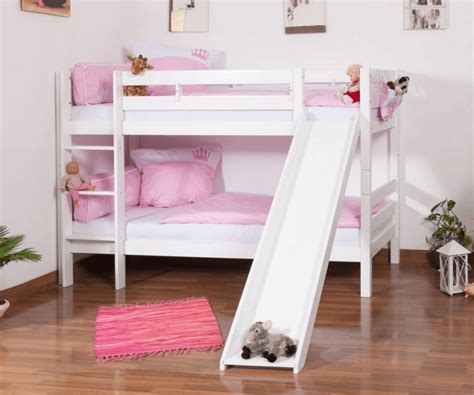 Olivia White Wooden Bunk Bed with Slide | Bunk bed with slide, Kids ...