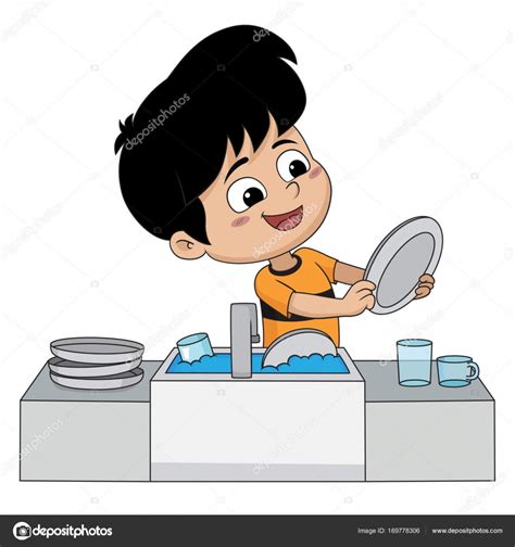 Kid ayudar a sus padres a lavar los platos . Vector de stock por ©eempris.hotmail.com 169778306