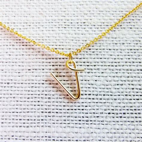 V Necklace Letter V Necklace Gold Initial Necklace Cursive | Etsy