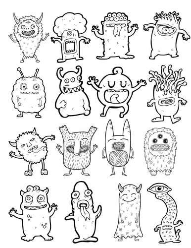 Halloween Art Draw Silly Funny Monster Coloring Pages Drawing Guide Monsters