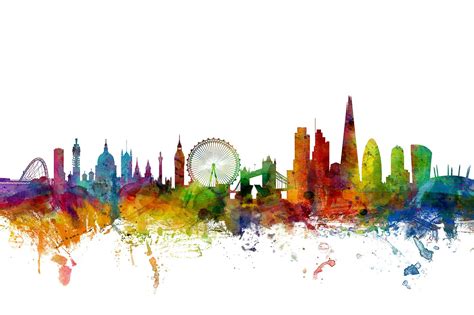 Watercolour London Skyline Wall Art by Michael Tompsett Australia