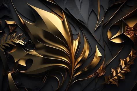 Premium Photo | Gold and black wallpaper with a gold leaf pattern