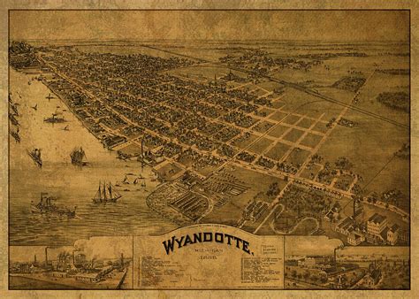 Wyandotte Michigan Vintage City Street Map 1896 Mixed Media by Design Turnpike - Pixels